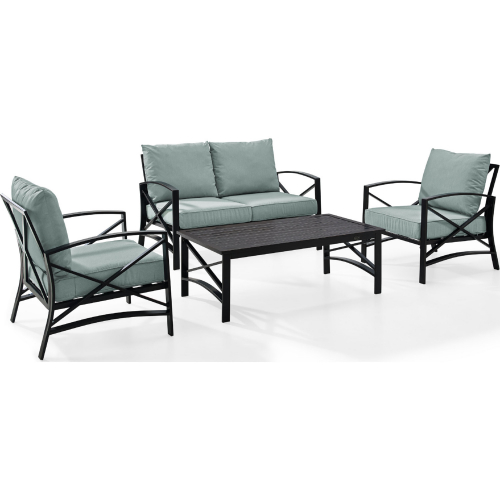 Kaplan 4 Piece Outdoor Loveseat Set in Oiled Bronze Steel with Mist Cushions