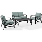 Kaplan 4 Piece Outdoor Loveseat Set in Oiled Bronze Steel with Mist Cushions