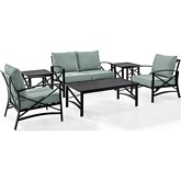 Kaplan 6 Piece Outdoor Loveseat Set in Oiled Bronze Steel with Mist Cushions