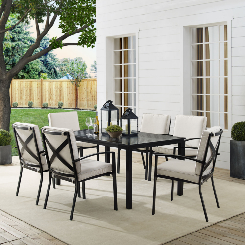 Kaplan 7 Piece Outdoor Dining Set in Oil Rubbed Bronze & Oatmeal Cushions