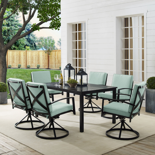 Kaplan 7 Piece Outdoor Dining Set in Oil Rubbed Bronze & Mist Cushions