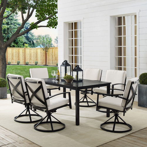Kaplan 7 Piece Outdoor Dining Set in Oil Rubbed Bronze & Oatmeal Cushions