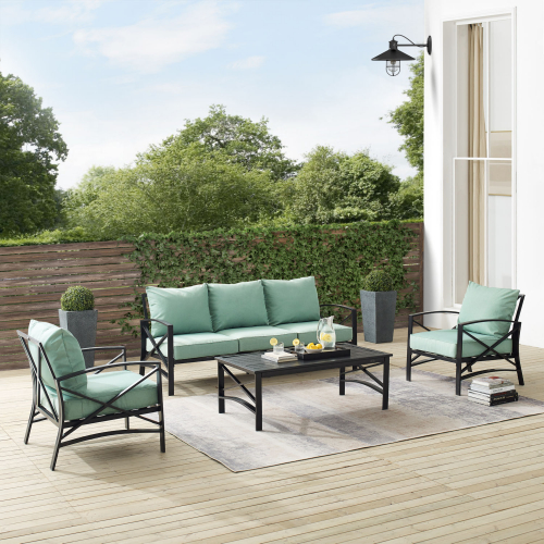 Kaplan 4 Piece Outdoor Sofa Set in Oil Rubbed Bronze & Mist Cushions