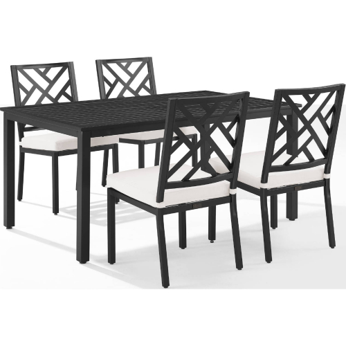 Locke 5 Piece Outdoor Dining Set in Black Metal & Cream Fabric