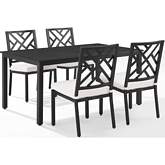 Locke 5 Piece Outdoor Dining Set in Black Metal & Cream Fabric