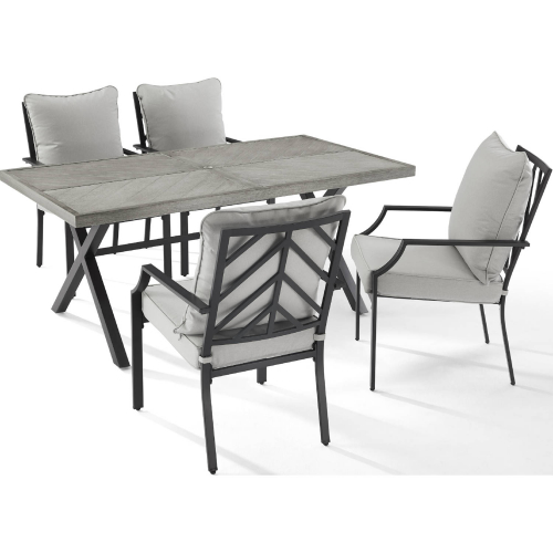 Otto 5 Piece Outdoor Dining Set in Black Metal & Gray Fabric