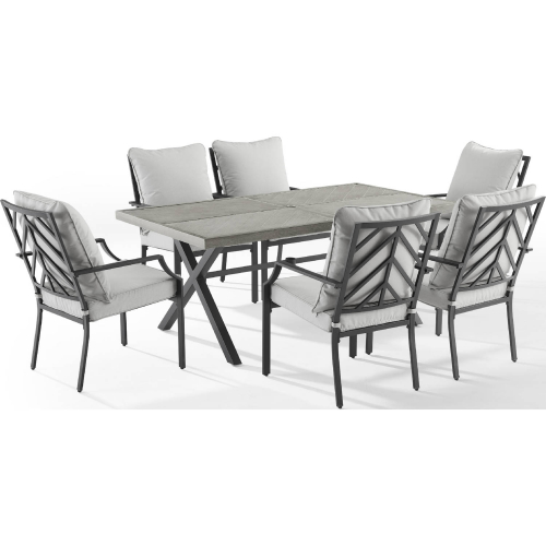 Otto 7 Piece Outdoor Dining Set in Black Metal & Gray Fabric
