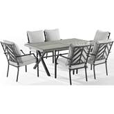 Otto 7 Piece Outdoor Dining Set in Black Metal & Gray Fabric