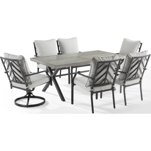 Otto 7 Piece Outdoor Dining Set in Black Metal & Gray Fabric