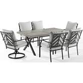 Otto 7 Piece Outdoor Dining Set in Black Metal & Gray Fabric