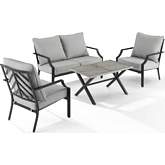 Otto 4 Piece Outdoor Loveseat Set in Black Metal & Gray Fabric