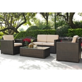 Palm Harbor 4 Piece Outdoor Loveseat Set in Resin Wicker w/ Sand Cushions