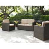 Palm Harbor 3 Piece Outdoor Loveseat & 2 Arm Chair Set in Resin Wicker w/ Sand Cushions