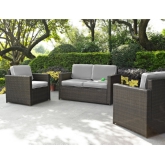 Palm Harbor 3 Piece Outdoor Loveseat & 2 Arm Chair Set in Resin Wicker w/ Grey Cushions