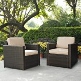 Palm Harbor 2 Piece Outdoor Arm Chair Set in Resin Wicker w/ Sand Cushions