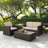 Palm Harbor 3 Piece Outdoor Loveseat Set in Resin Wicker w/ Sand Cushions