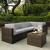 Palm Harbor 6 Piece Outdoor Modular Sectional Sofa Set in Resin Wicker w/ Grey Cushions