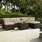 Palm Harbor 8 Piece Outdoor Modular Sectional Sofa Set in Resin Wicker w/ Sand Cushions