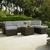 Palm Harbor 8 Piece Outdoor Modular Sectional Sofa Set in Resin Wicker w/ Grey Cushions
