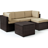 Palm Harbor 5 Piece Outdoor Modular Sectional Sofa Set in Wicker w/ Sand Cushions