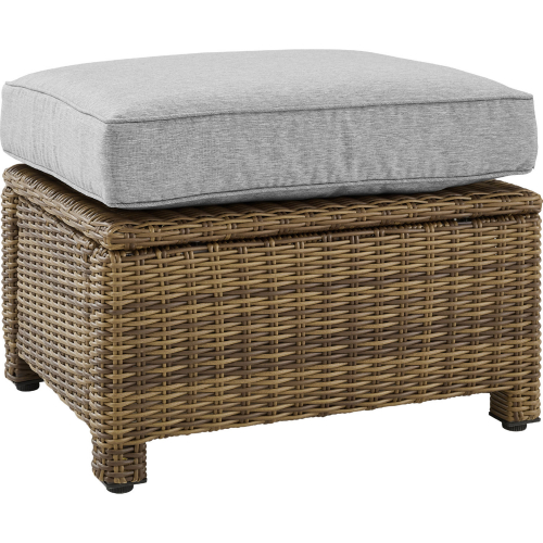 Bradenton Outdoor Ottoman in Weathered Resin Wicker & Gray Cushions