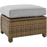 Bradenton Outdoor Ottoman in Weathered Resin Wicker & Gray Cushions