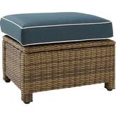 Bradenton Outdoor Ottoman in Weathered Resin Wicker & Navy Blue Cushions