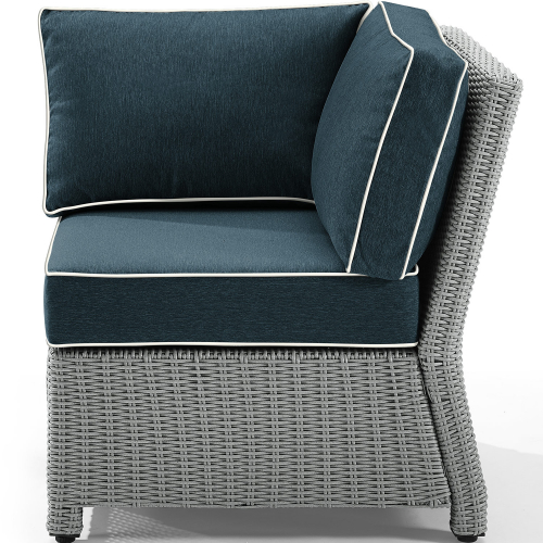 Bradenton Outdoor Corner Chair Sectional Unit in Gray Resin Wicker & Navy Blue Fabric