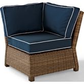 Bradenton Outdoor Corner Chair Sectional Unit in Resin Wicker & Navy Blue Fabric