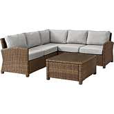 Bradenton Outdoor 4 Piece Sectional Sofa Set in Resin Wicker & Gray Fabric