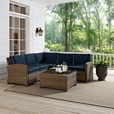 Bradenton 4 Piece Outdoor Sectional Sofa Set in Resin Wicker & Navy Blue Cushions