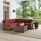 Bradenton 4 Piece Outdoor Sectional Sofa Set in Resin Wicker & Sangria Cushions
