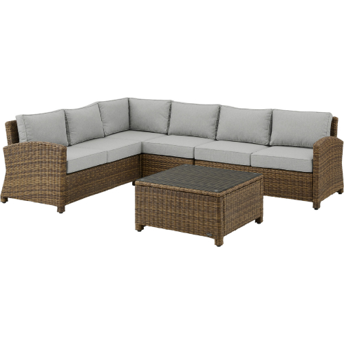 Bradenton 5 Piece Outdoor Sectional Sofa Set in Resin Wicker & Gray Cushions