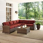 Bradenton 5 Piece Outdoor Sectional Sofa Set in Resin Wicker & Sangria Cushions