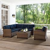 Bradenton 5 Piece Outdoor Sectional Sofa Set in Resin Wicker & Navy Blue Cushions