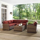 Bradenton 5 Piece Outdoor Sectional Sofa Set in Resin Wicker & Sangria Cushions