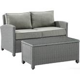 Bradenton 2 Piece Outdoor Loveseat & Table Set in Gray Resin Wicker & Gray Cushions