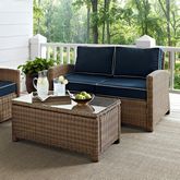 Bradenton 2 Piece Outdoor Loveseat Set in Resin Wicker & Navy Blue Cushions