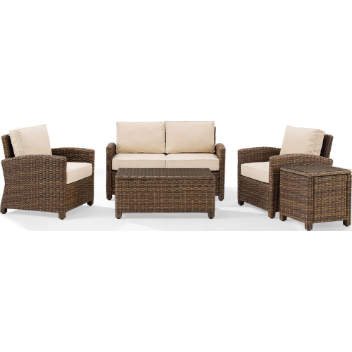 Bradenton 5 Piece Outdoor Loveseat Set in Resin Wicker & Sand Cushions