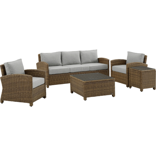 Bradenton 5 Piece Outdoor Sofa Set in Resin Wicker & Gray Cushions