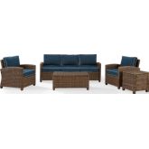 Bradenton 5 Piece Outdoor Sofa Set in Resin Wicker & Navy Blue Cushions