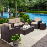 Palm Harbor 5 Piece Outdoor Loveseat Set in Resin Wicker w/ Sand Cushions