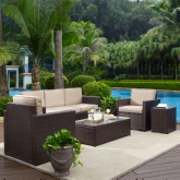 Palm Harbor 5 Piece Outdoor Sofa Set in Resin Wicker w/ Sand Cushions