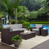 Palm Harbor 5 Piece Outdoor Sofa Set in Resin Wicker w/ Grey Cushions