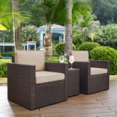 Palm Harbor 3 Piece Outdoor Arm Chair Set in Resin Wicker w/ Sand Cushions