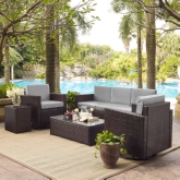 Palm Harbor 5 Piece Outdoor Sofa Set in Resin Wicker w/ Grey Cushions