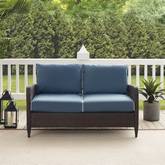 Kiawah Outdoor Loveseat in Brown Resin Wicker & Blue Cushions