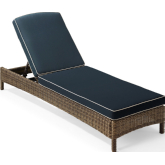 Bradenton Outdoor Adjustable Chaise Lounge in Resin Wicker & Navy Blue Cushions