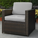 Palm Harbor Outdoor Arm Chair in Brown Resin Wicker w/ Grey Cushions