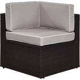 Palm Harbor Outdoor Sectional Sofa Unit Corner Chair in Resin Wicker & Gray Fabric